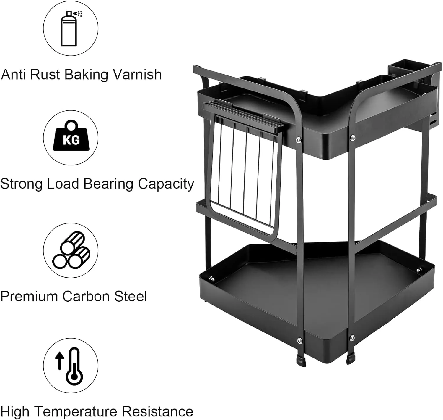 Kuber Industries Corner Kitchen Rack|Spice Rack,Chopsticks Rest, Knife Holder|4 Hooks Kitchen Storage Rack|L Shape Basket Pack of 6 (Black)