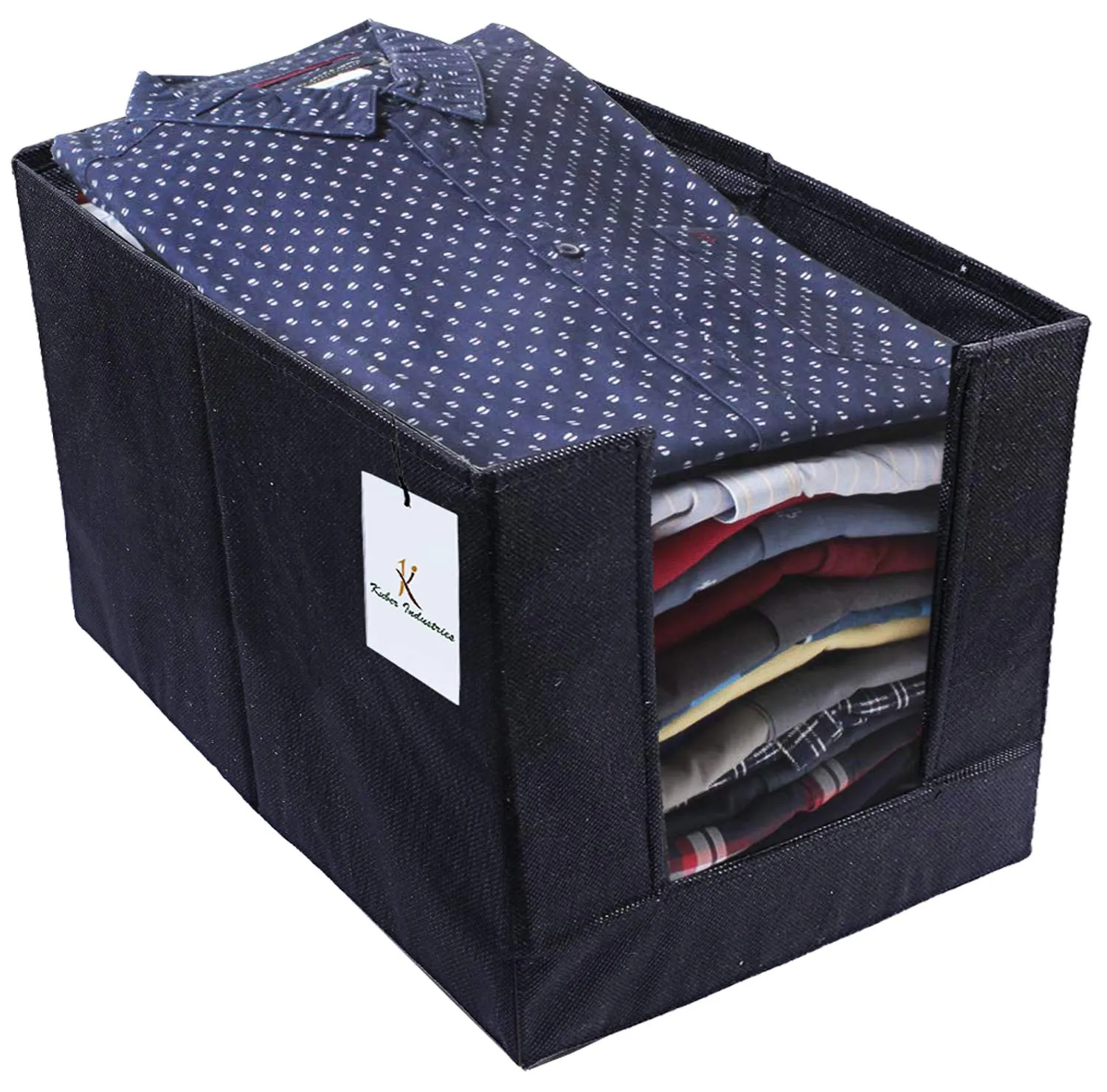 Kuber Industries Non Woven Shirt Stacker Wardrobe Organizer Set, Black-CTLTC31830