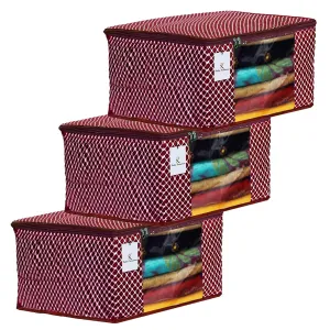 Kuber Industries Saree Covers With Zip|Clothes Storage Bag|Garment Bag For Travel, Wedding, Storage|Polka Dots Pack of 3 (Maroon)