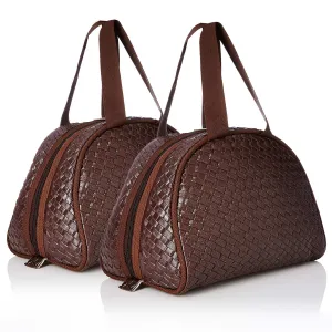 Kuber Industries Toiletry Bag|Soft Leather Water Resistant Travelling Kit|Braided Texture Jewellery Organiser with Zipper|Large|Pack of 2 (Brown)