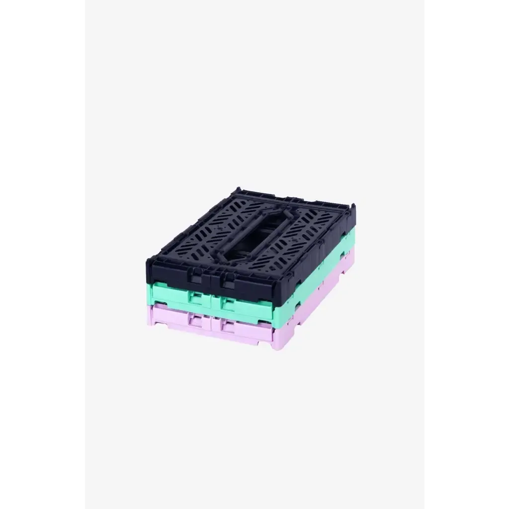 Luna Crates 3-Pack Foldable Storage Bins, Plastic Crate for Storage, Collapsible Crate, Utility Stackable Box Small Navy , Orchid and Mint