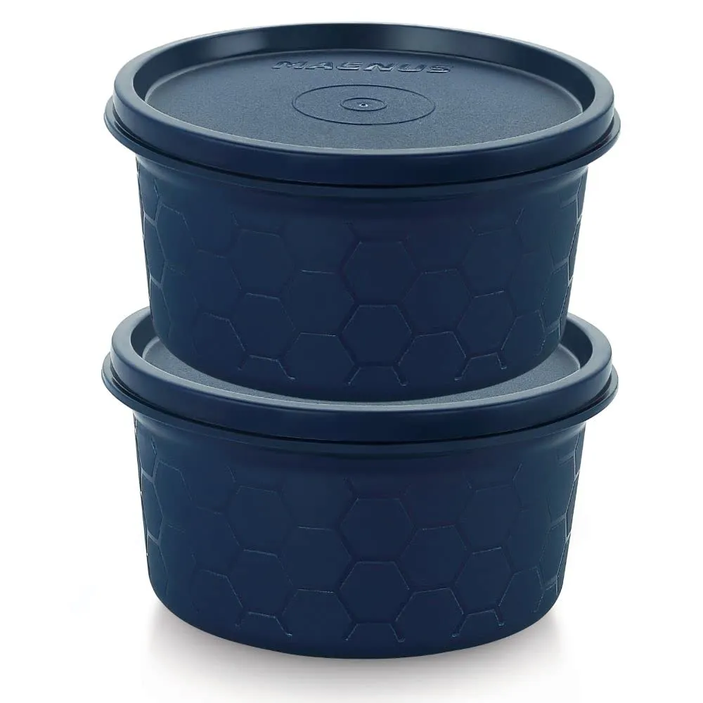 Magnus Microwave Safe Stainless-Steel Easy Lock Kitchen Food Storage Containers with Lid (Set of 2) (400ml Each) Blue