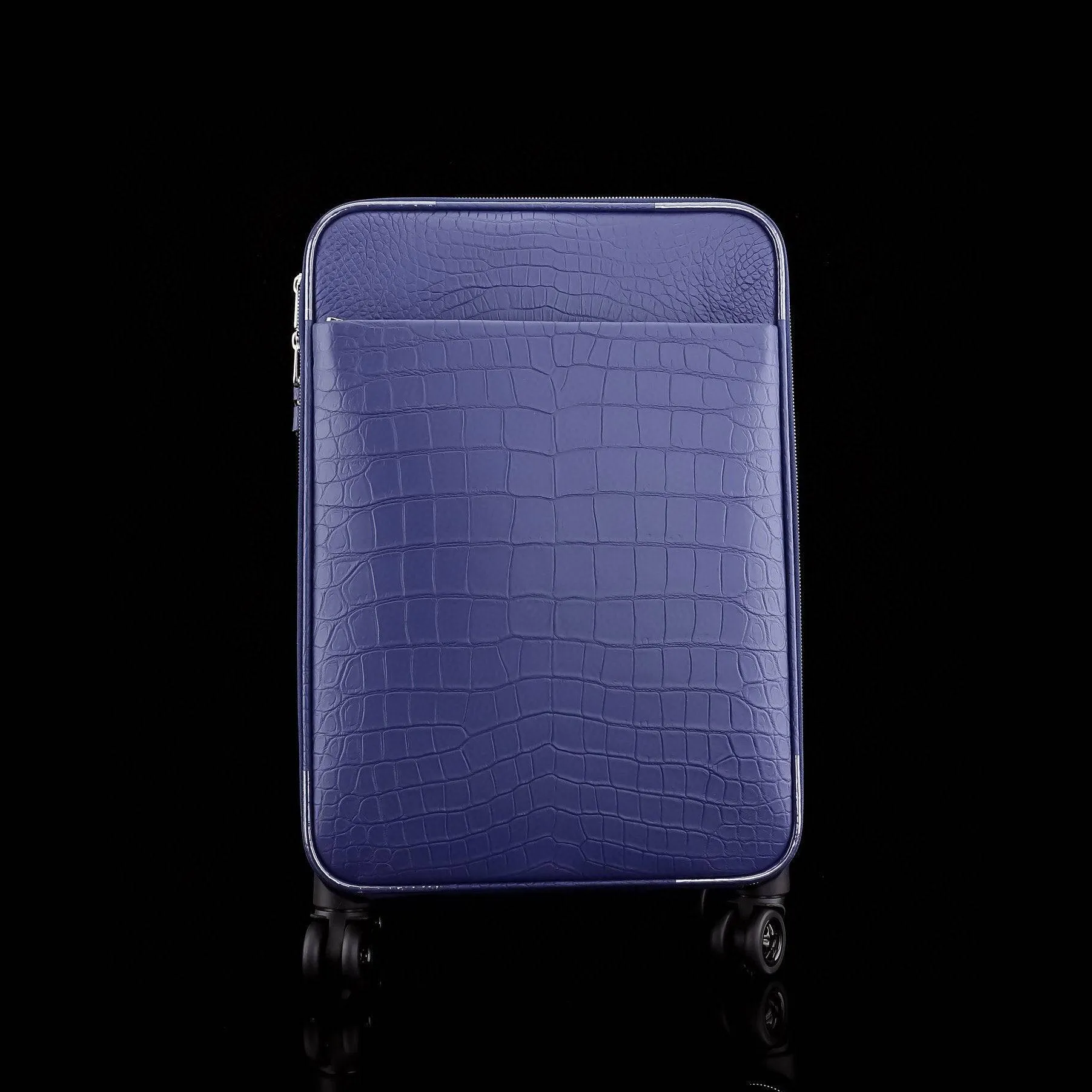 Matt Genuine Crocodile Leather Travel Carry On 20-Inch  Spinner Carry-on Suitcase Blue