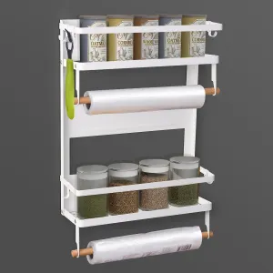 Plantex GI Steel Magnetic Multi-Purpose Shelf for Home/Fridge Side Storage Rack and Fridge Door Organizer/Spice Rack/Towel Holder for Bathroom/Bathroom Accessories (Big-White)