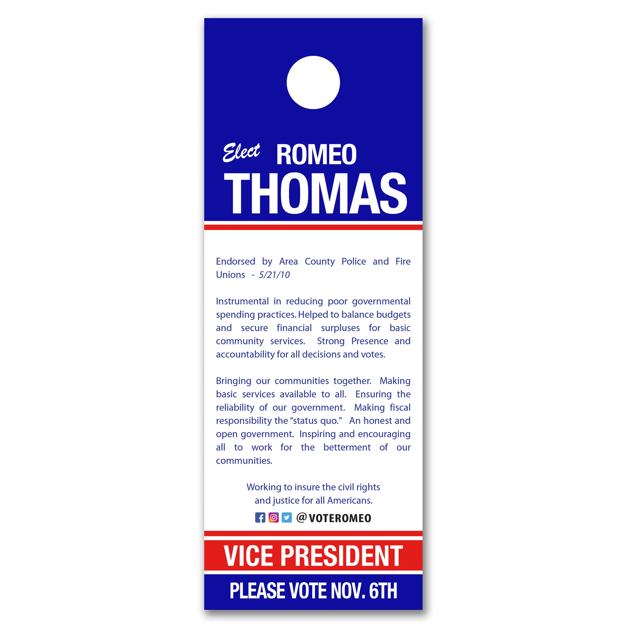 Political Door Hangers / Door Hanger Templates - SET UP ONLY - DH-1