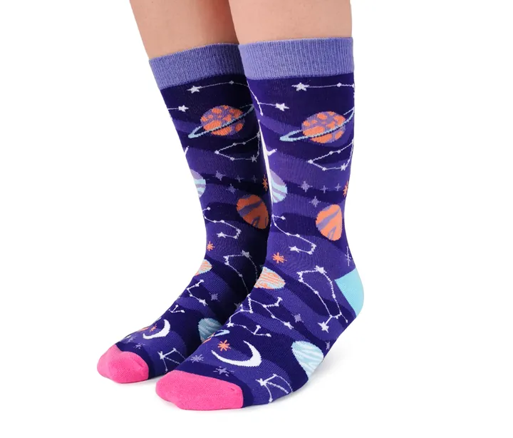 "Celestial" Cotton Crew Socks by Uptown Sox - Medium