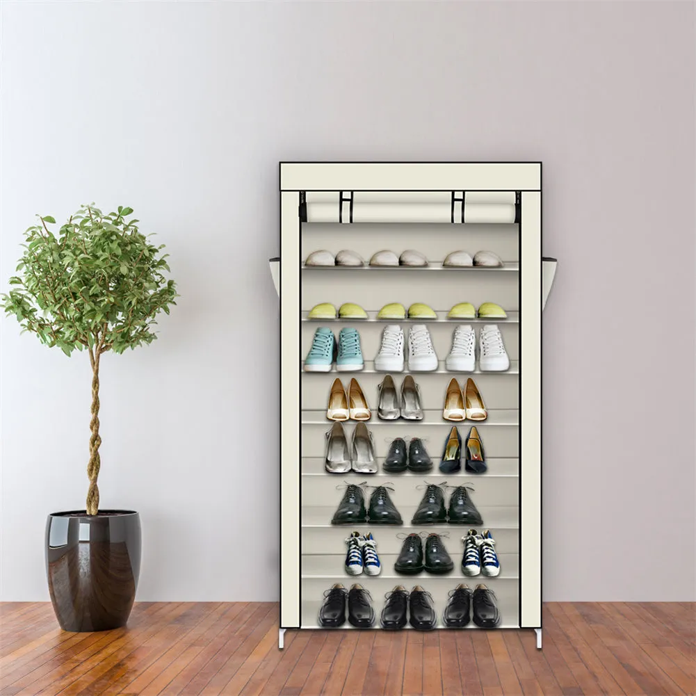 RONSHIN Shoe Rack 10 Layers Widened Black Shoe Cabinet 160*30*88 Beige