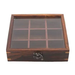 Sheesham Wood 9 Compartment Multipurpose Spice Box with Spoon