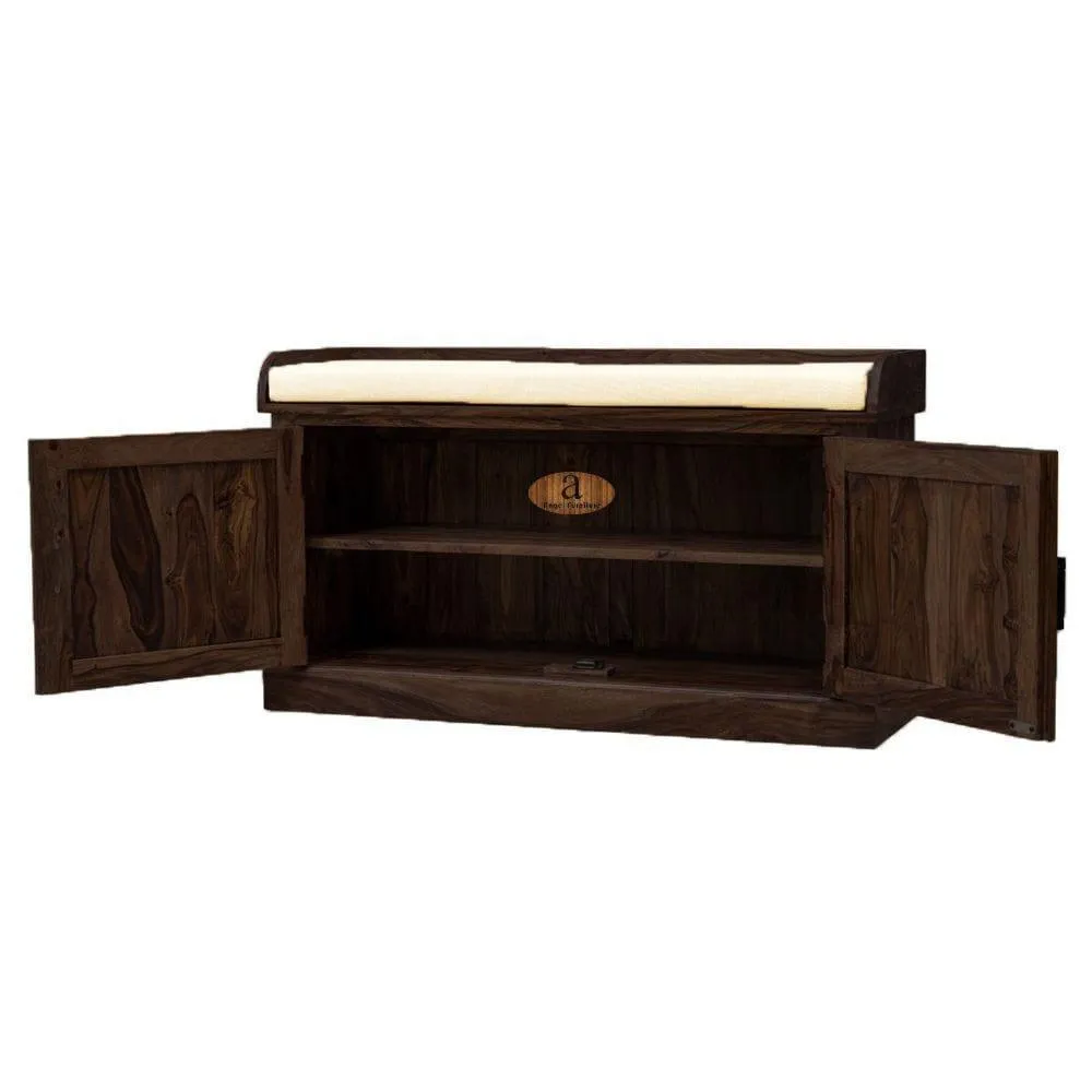 Sheesham Wood Hallway Storage Shoerack In Walnut Finish