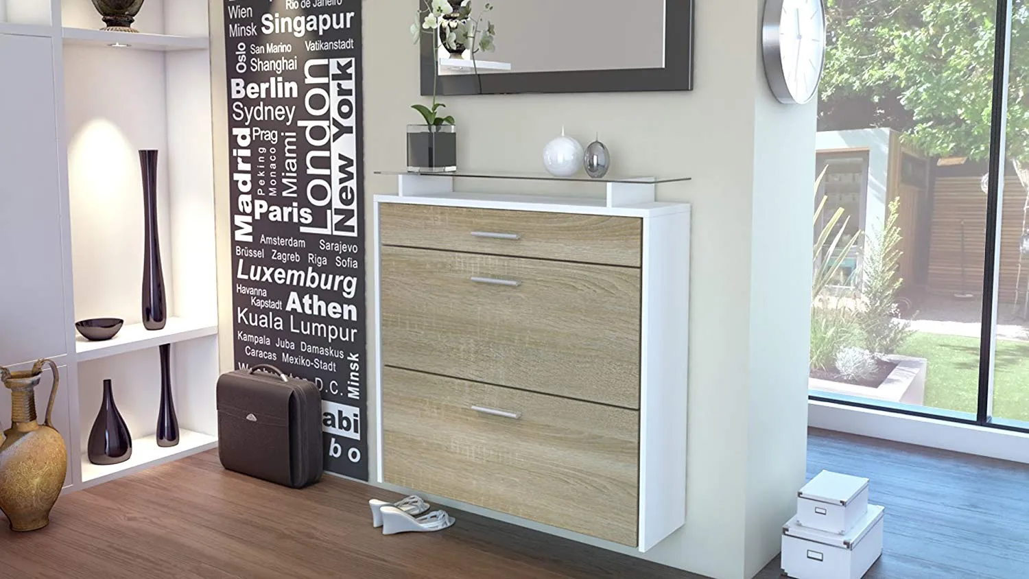 Shoe Cabinet  "Malea" in White Matt / Different Front Colors - Wall Mounted