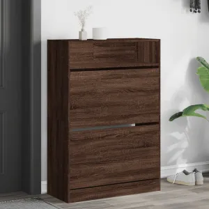 Shoe Cabinet with 2 Flip-Drawers Brown Oak 80x34x116 cm