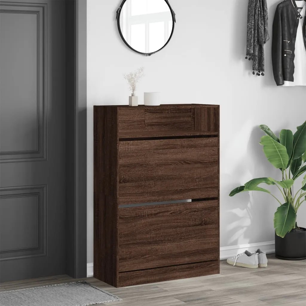 Shoe Cabinet with 2 Flip-Drawers Brown Oak 80x34x116 cm