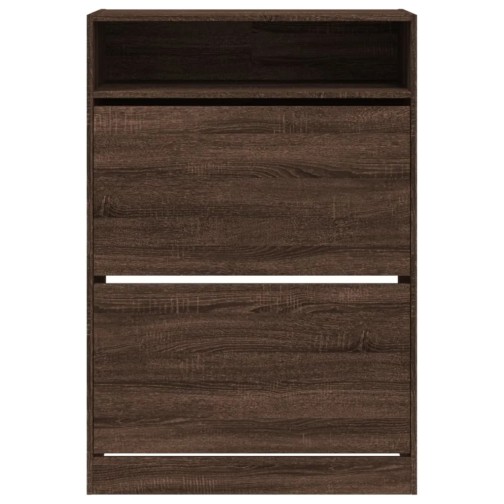 Shoe Cabinet with 2 Flip-Drawers Brown Oak 80x34x116 cm