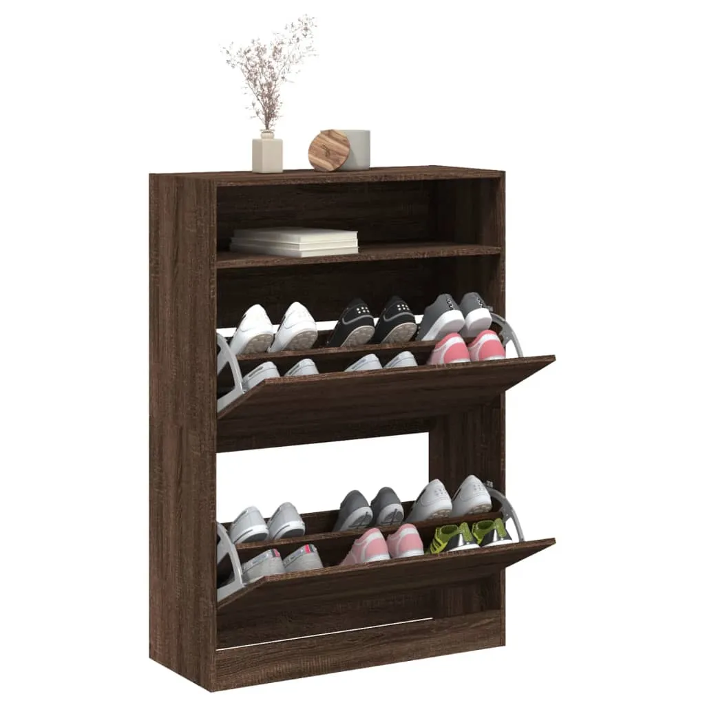 Shoe Cabinet with 2 Flip-Drawers Brown Oak 80x34x116 cm