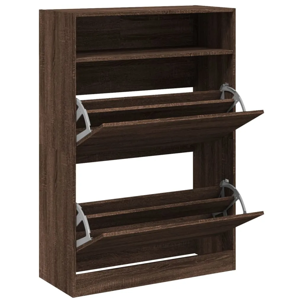 Shoe Cabinet with 2 Flip-Drawers Brown Oak 80x34x116 cm