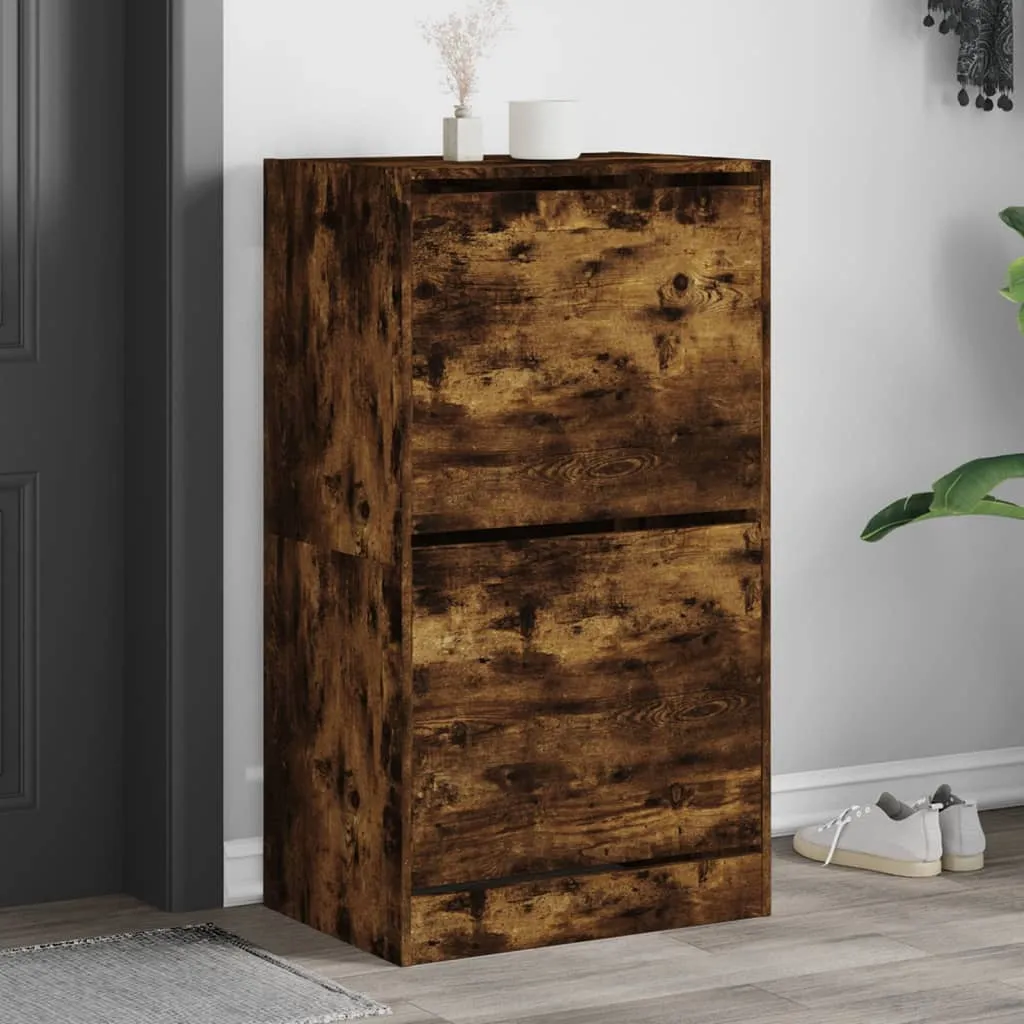 Shoe Cabinet with 2 Flip-Drawers Smoked Oak 60x42x108 cm