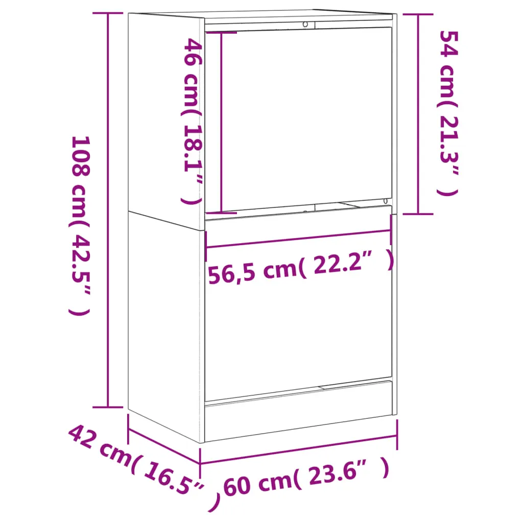 Shoe Cabinet with 2 Flip-Drawers Smoked Oak 60x42x108 cm