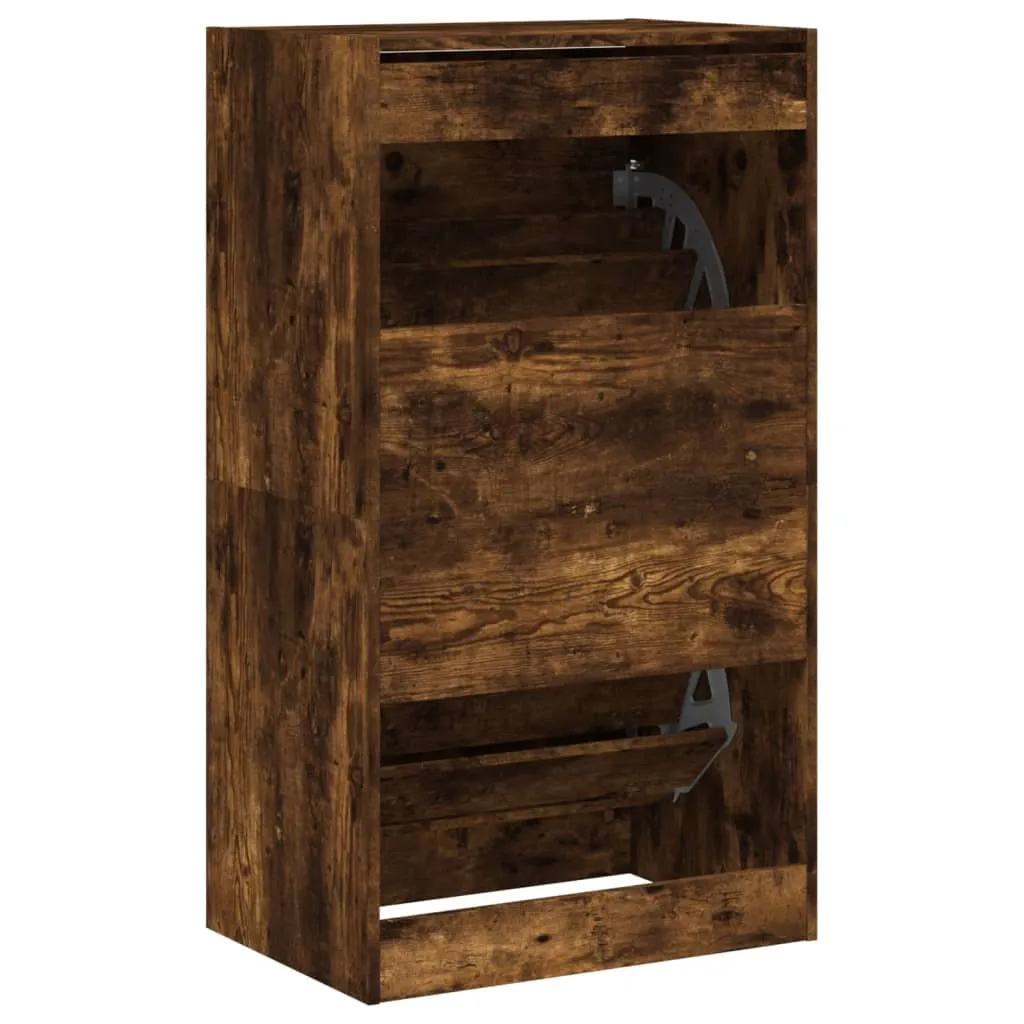 Shoe Cabinet with 2 Flip-Drawers Smoked Oak 60x42x108 cm