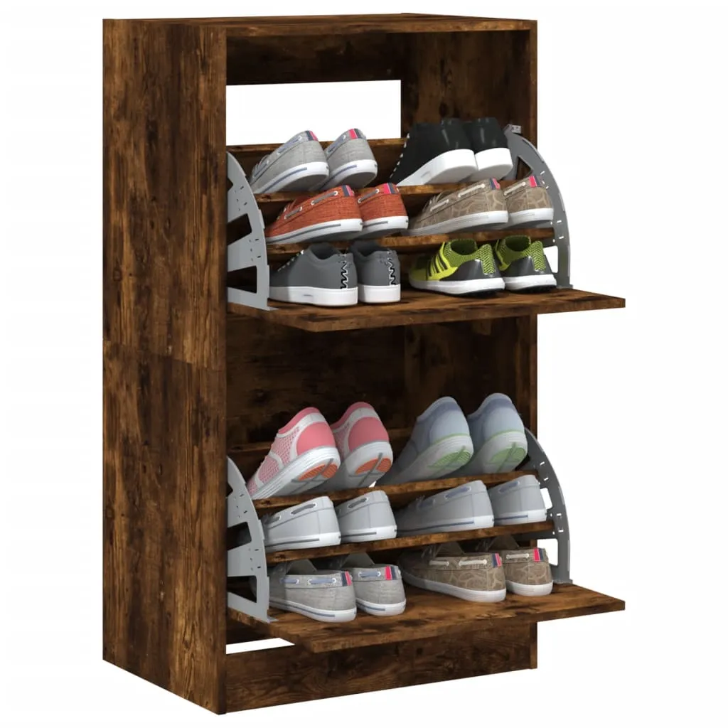 Shoe Cabinet with 2 Flip-Drawers Smoked Oak 60x42x108 cm