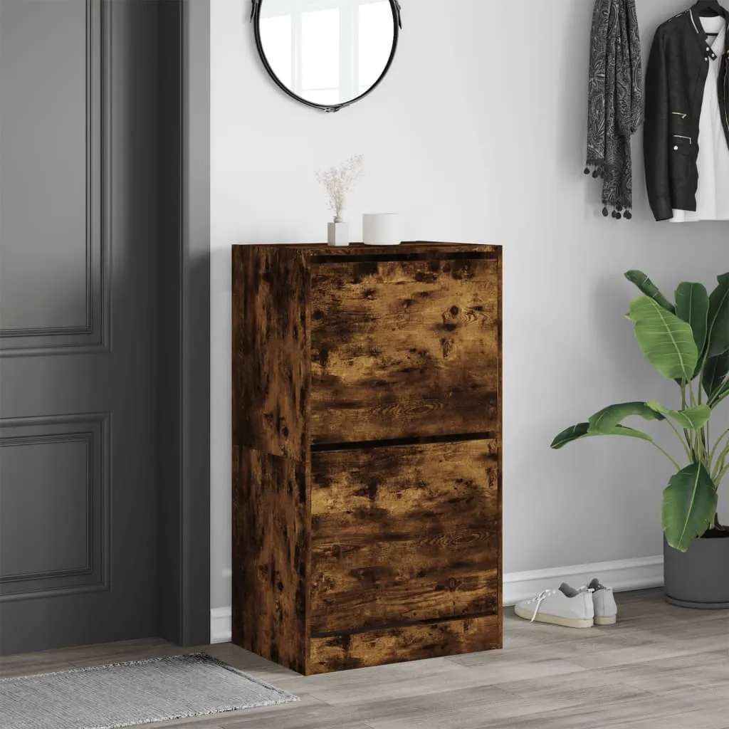 Shoe Cabinet with 2 Flip-Drawers Smoked Oak 60x42x108 cm