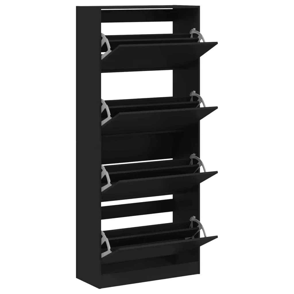 Shoe Cabinet with 4 Flip-Drawers Black 80x34x187.5 cm