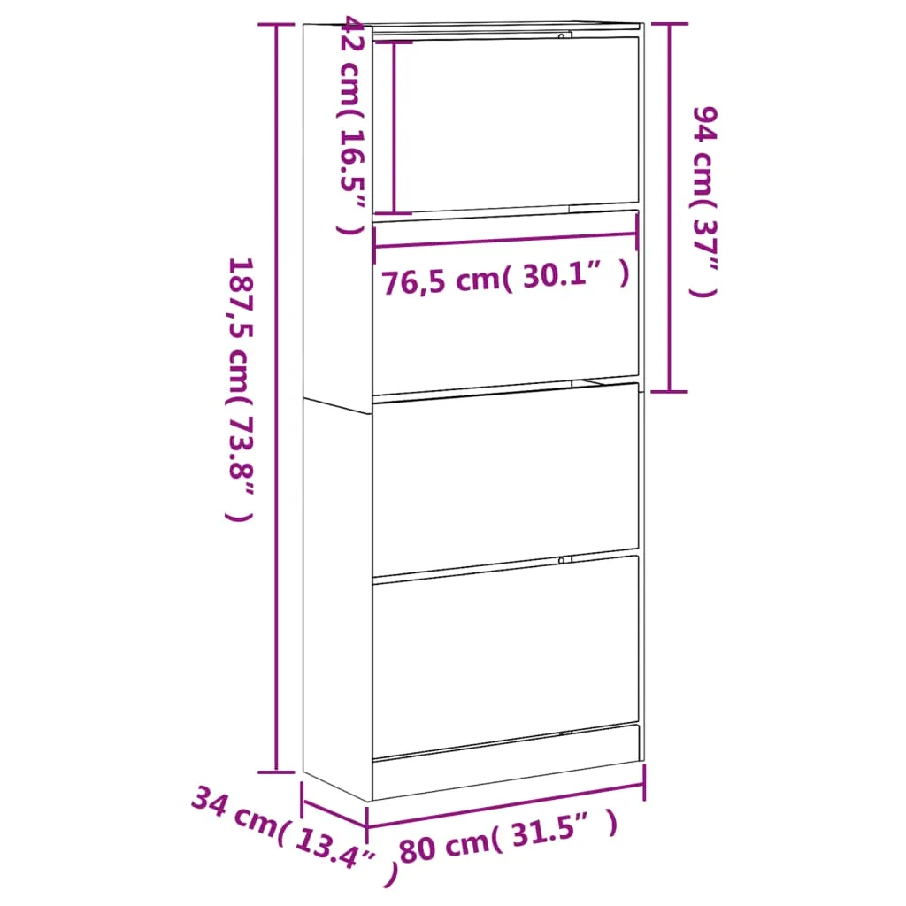 Shoe Cabinet with 4 Flip-Drawers Black 80x34x187.5 cm