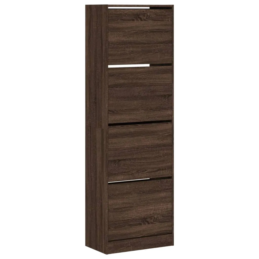 Shoe Cabinet with 4 Flip-Drawers Brown Oak 60x34x187.5 cm