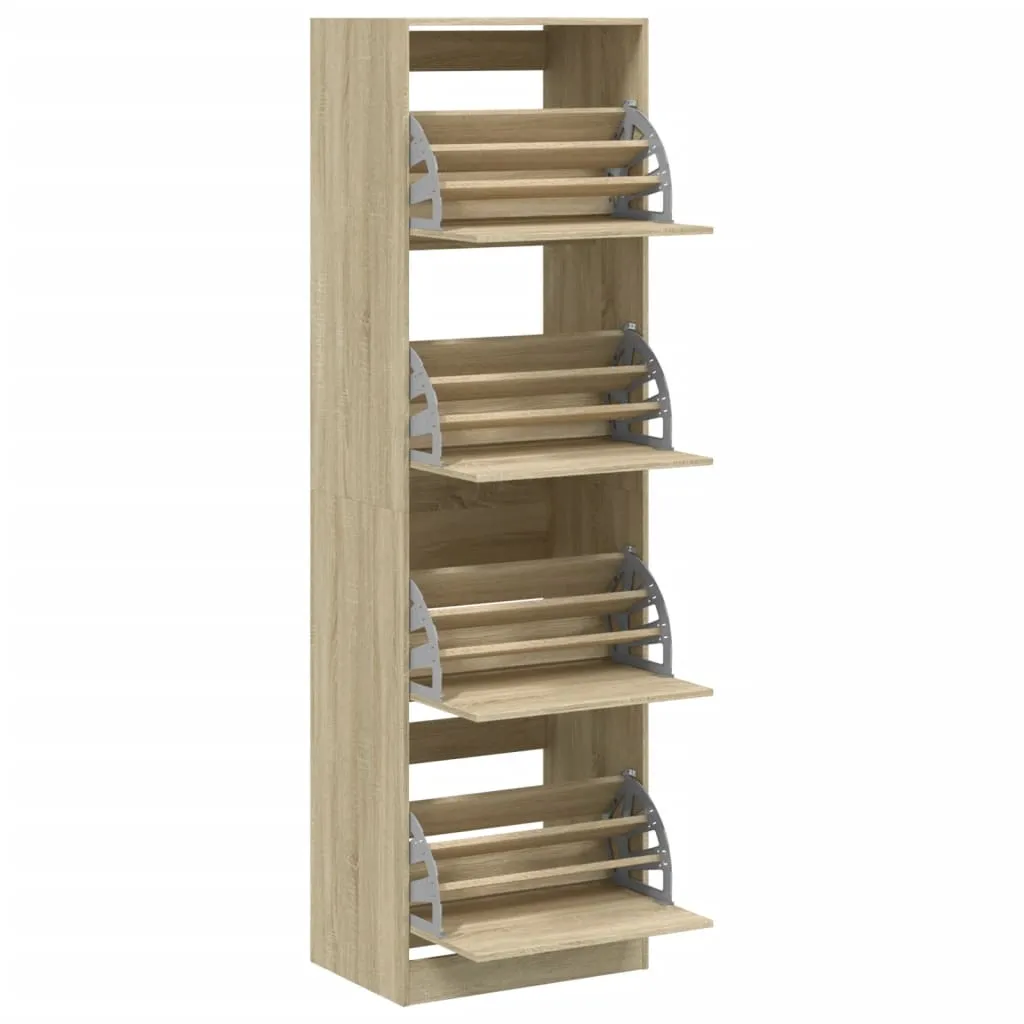 Shoe Cabinet with 4 Flip-Drawers Sonoma Oak 60x42x204 cm