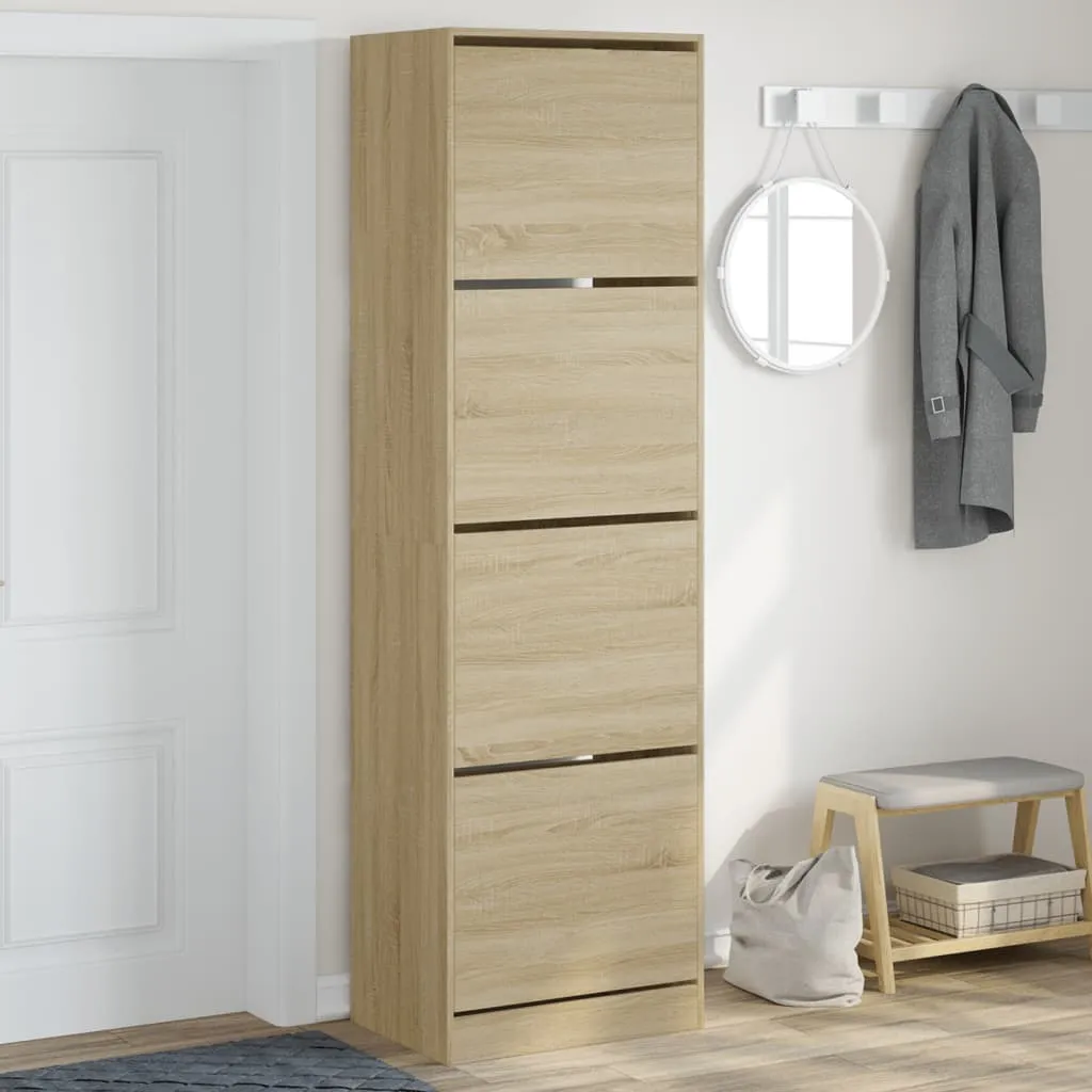 Shoe Cabinet with 4 Flip-Drawers Sonoma Oak 60x42x204 cm