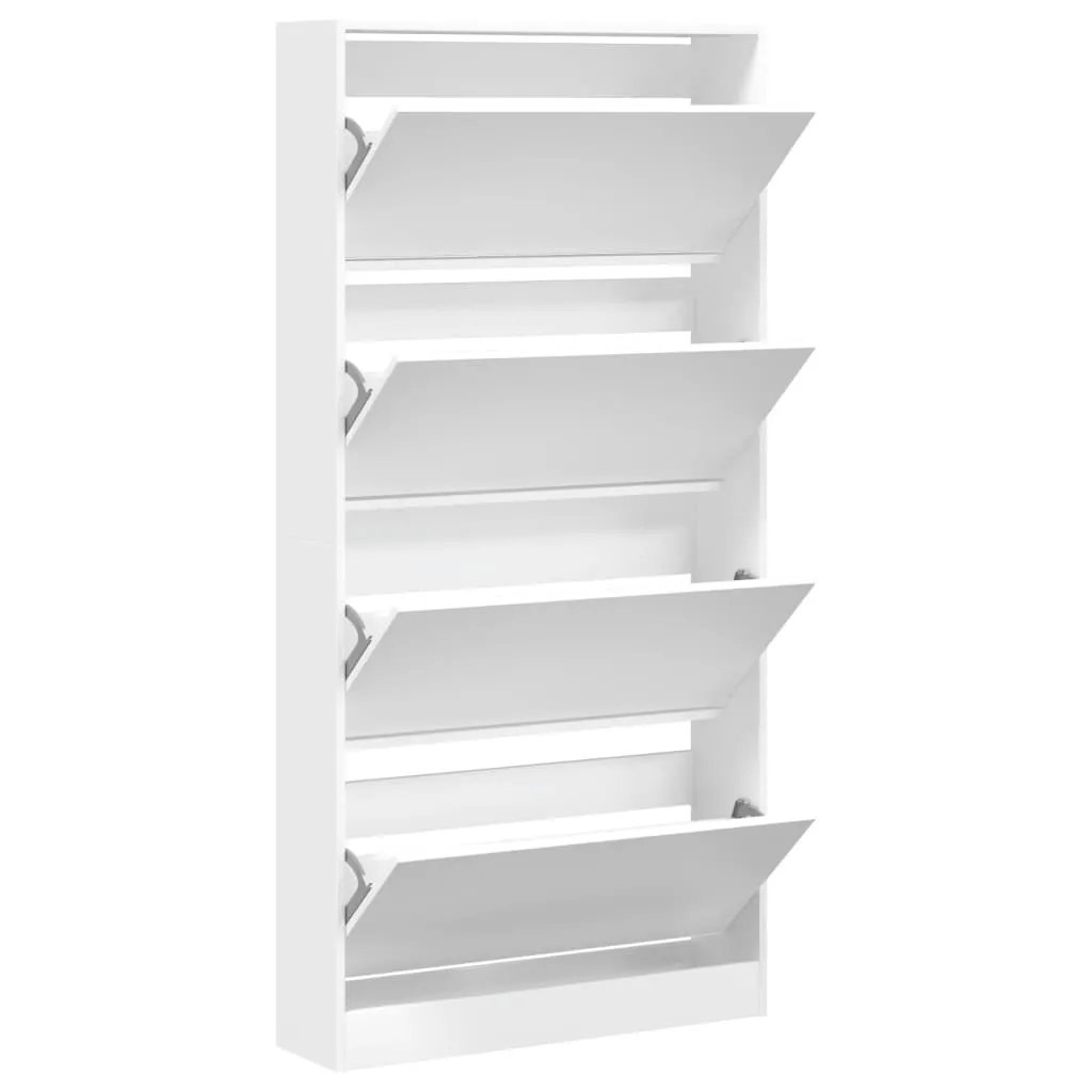 Shoe Cabinet with 4 Flip-Drawers White 80x21x163.5 cm