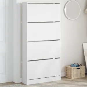 Shoe Cabinet with 4 Flip-Drawers White 80x21x163.5 cm