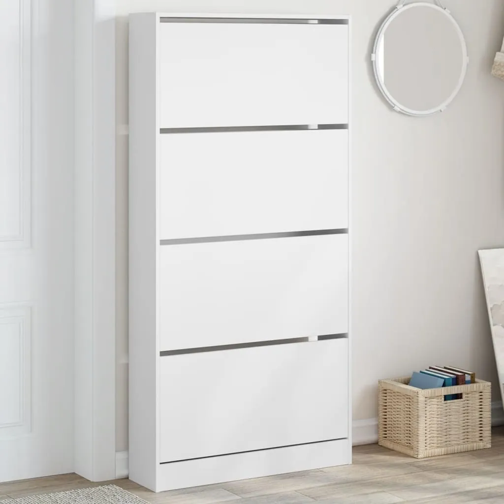 Shoe Cabinet with 4 Flip-Drawers White 80x21x163.5 cm