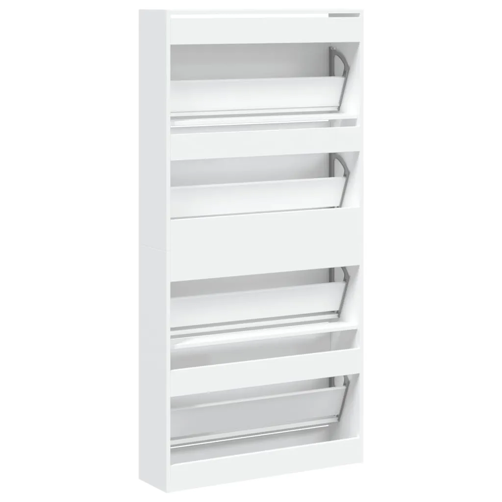 Shoe Cabinet with 4 Flip-Drawers White 80x21x163.5 cm