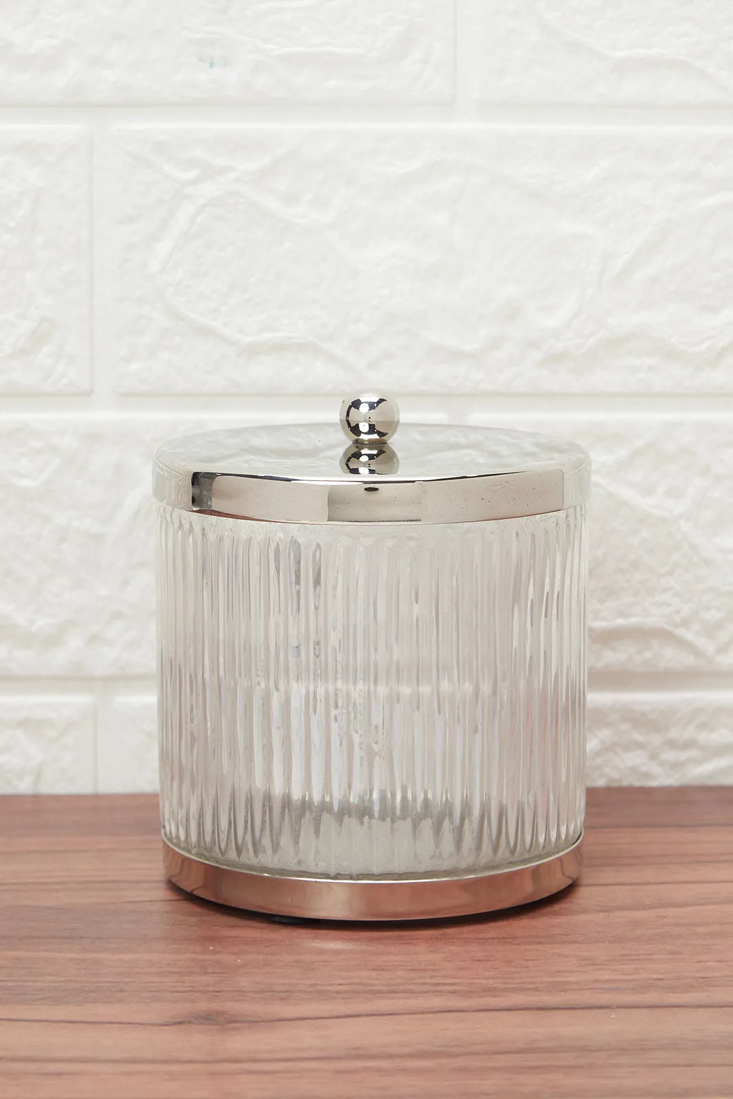 Silver Swirl Glass Cotton Jar