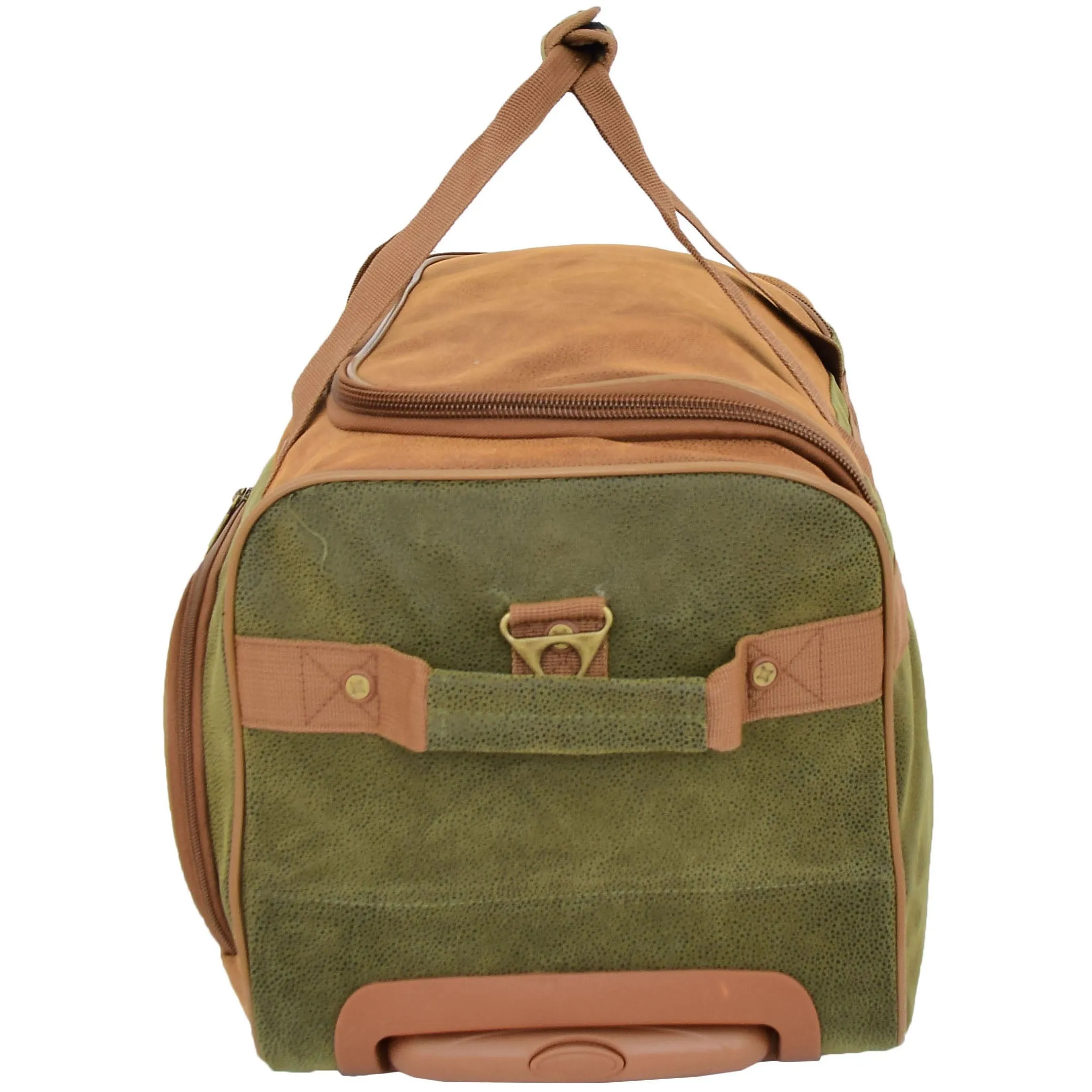 Small Wheeled Holdall Faux Suede Lightweight Luggage Travel Bag Argania Green