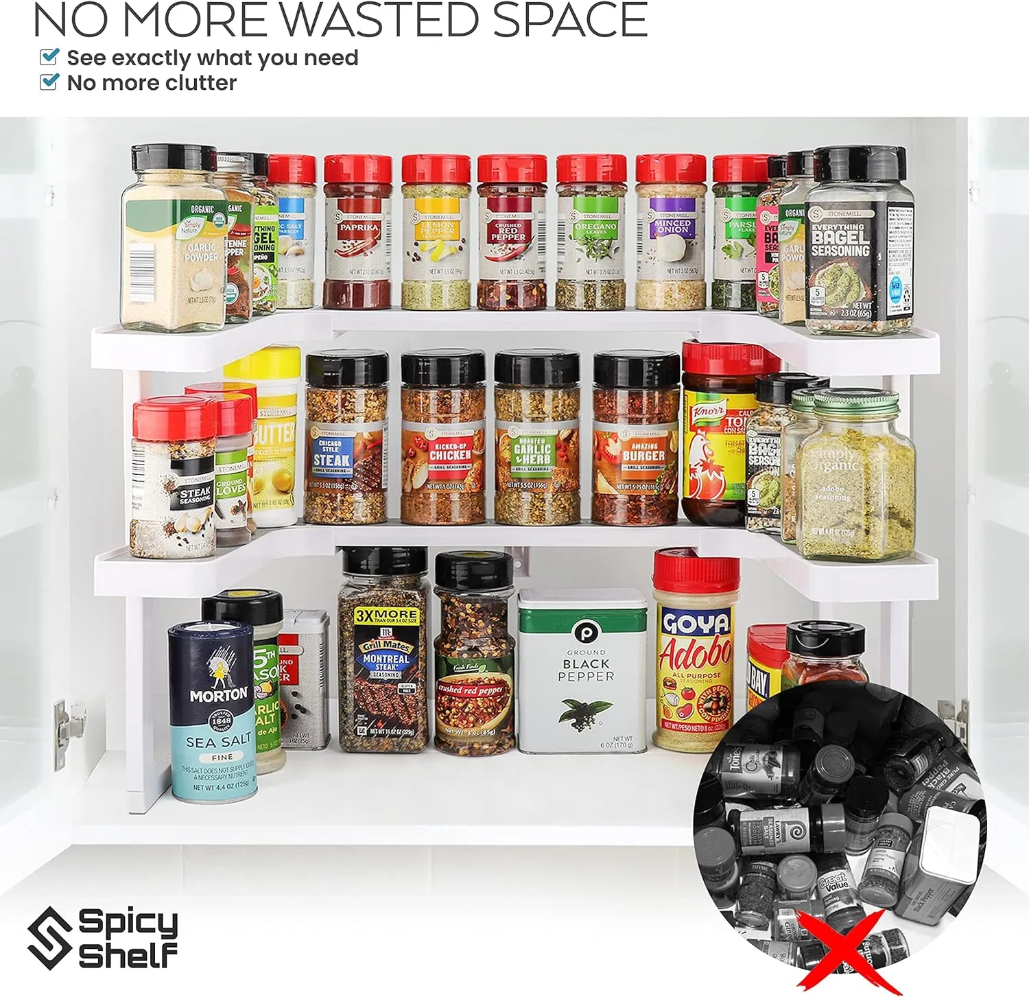 Spice Rack Adjustable and Stackable Cabinet & Pantry Organizer