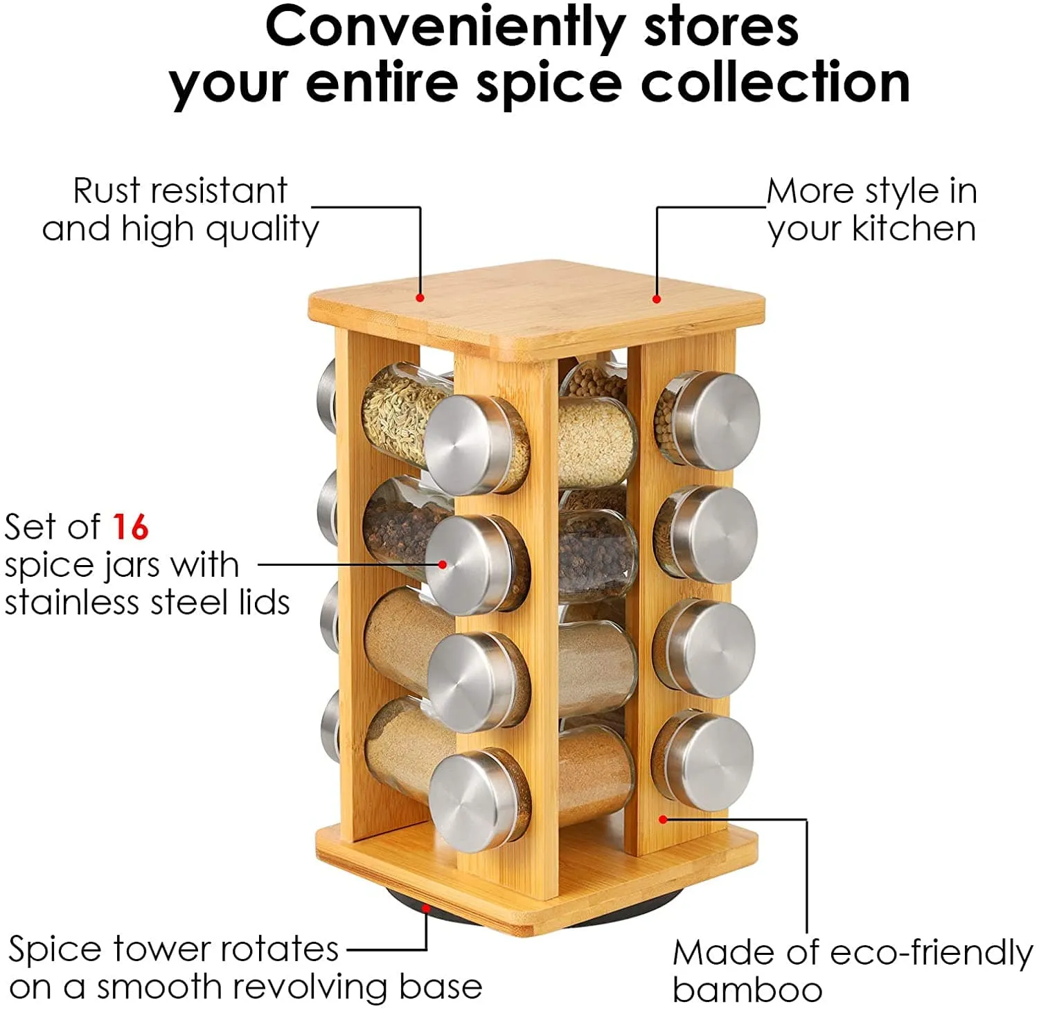 Spice Rack with 16 Jars