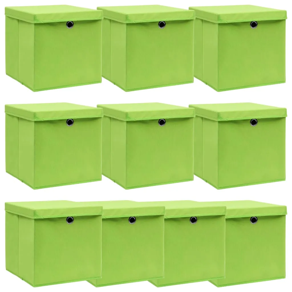 Storage Boxes with Lids 10 pcs Green 32x32x32 cm Fabric