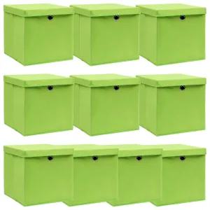 Storage Boxes with Lids 10 pcs Green 32x32x32 cm Fabric