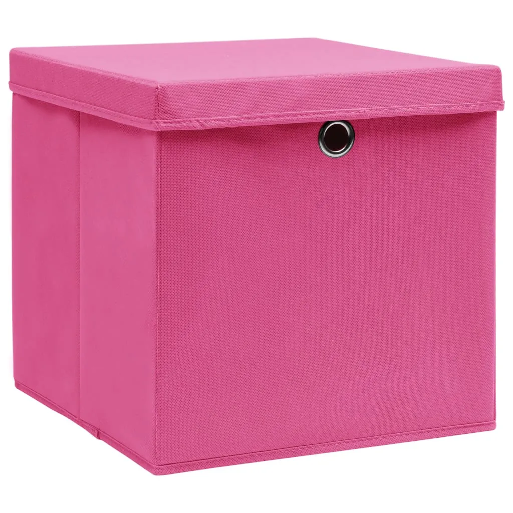 Storage Boxes with Lids 10 pcs Pink 32x32x32 cm Fabric