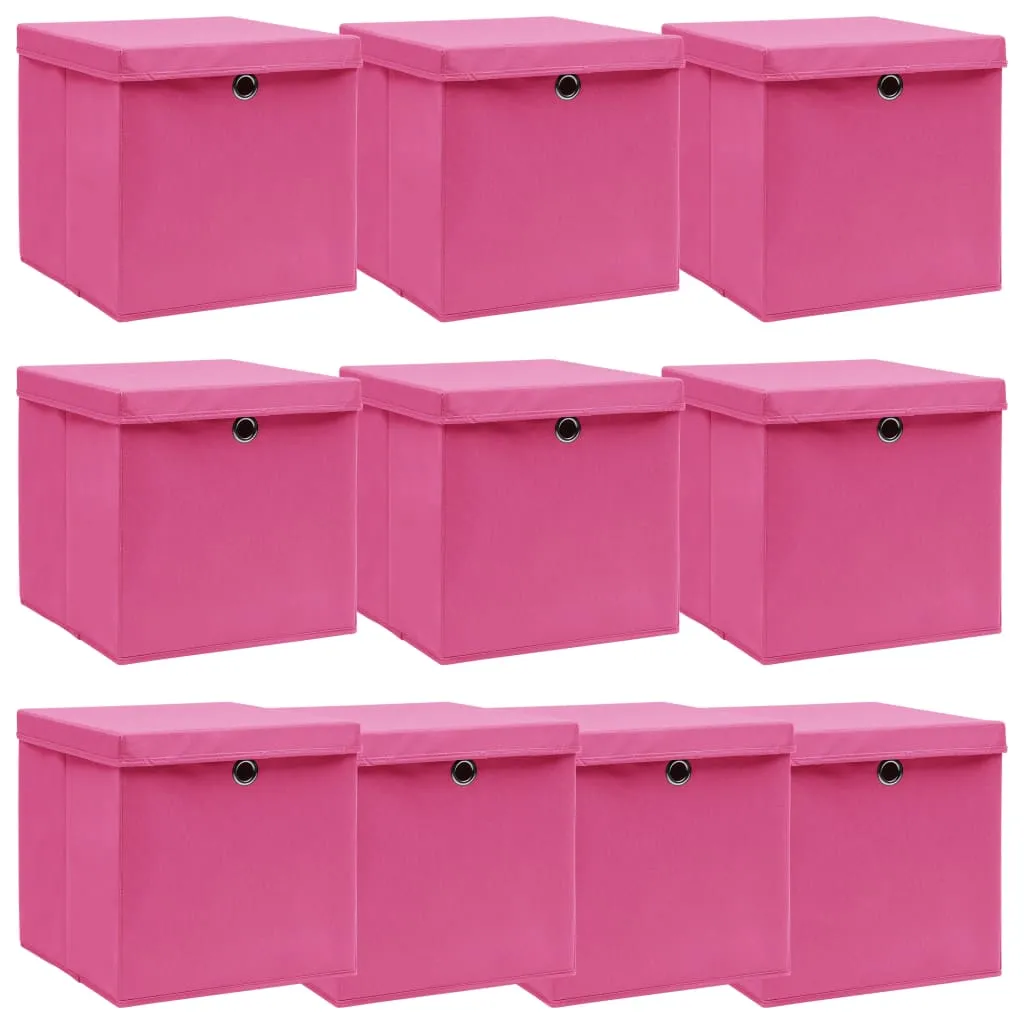 Storage Boxes with Lids 10 pcs Pink 32x32x32 cm Fabric