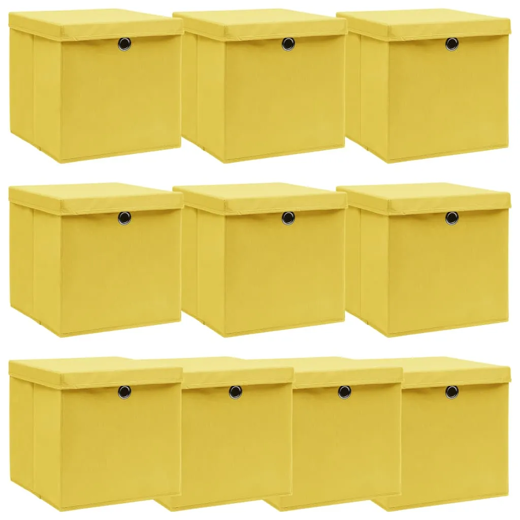 Storage Boxes with Lids 10 pcs Yellow 32x32x32 cm Fabric