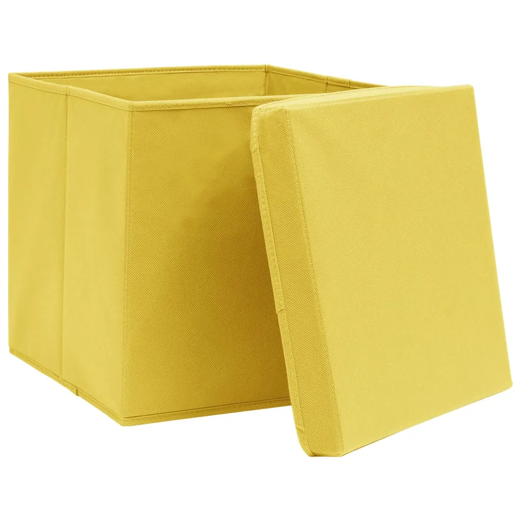 Storage Boxes with Lids 10 pcs Yellow 32x32x32 cm Fabric