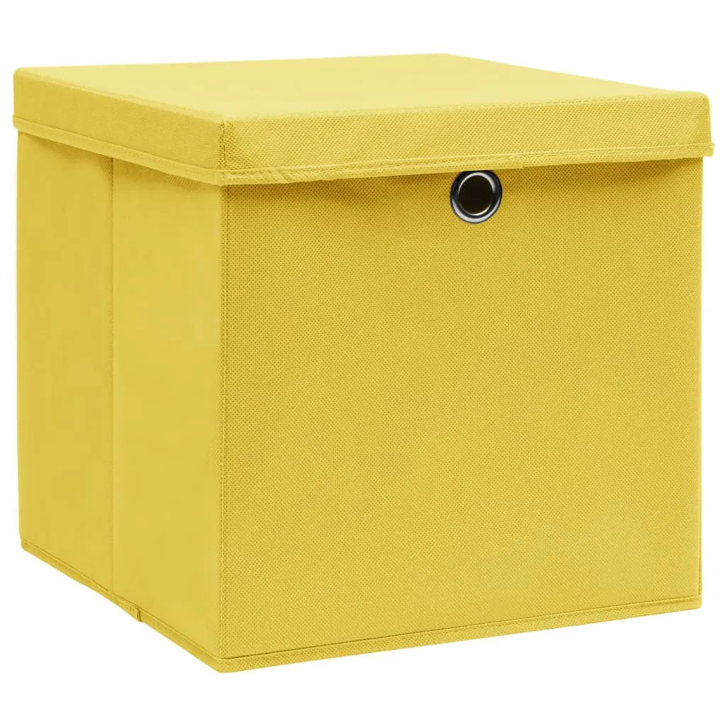 Storage Boxes with Lids 10 pcs Yellow 32x32x32 cm Fabric