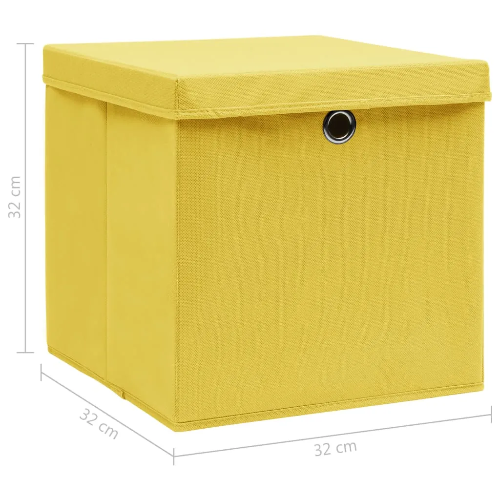 Storage Boxes with Lids 10 pcs Yellow 32x32x32 cm Fabric