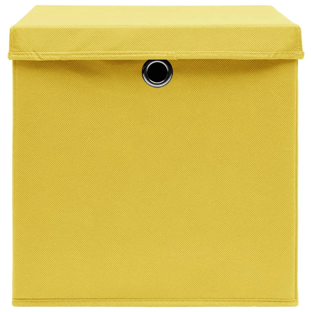 Storage Boxes with Lids 10 pcs Yellow 32x32x32 cm Fabric