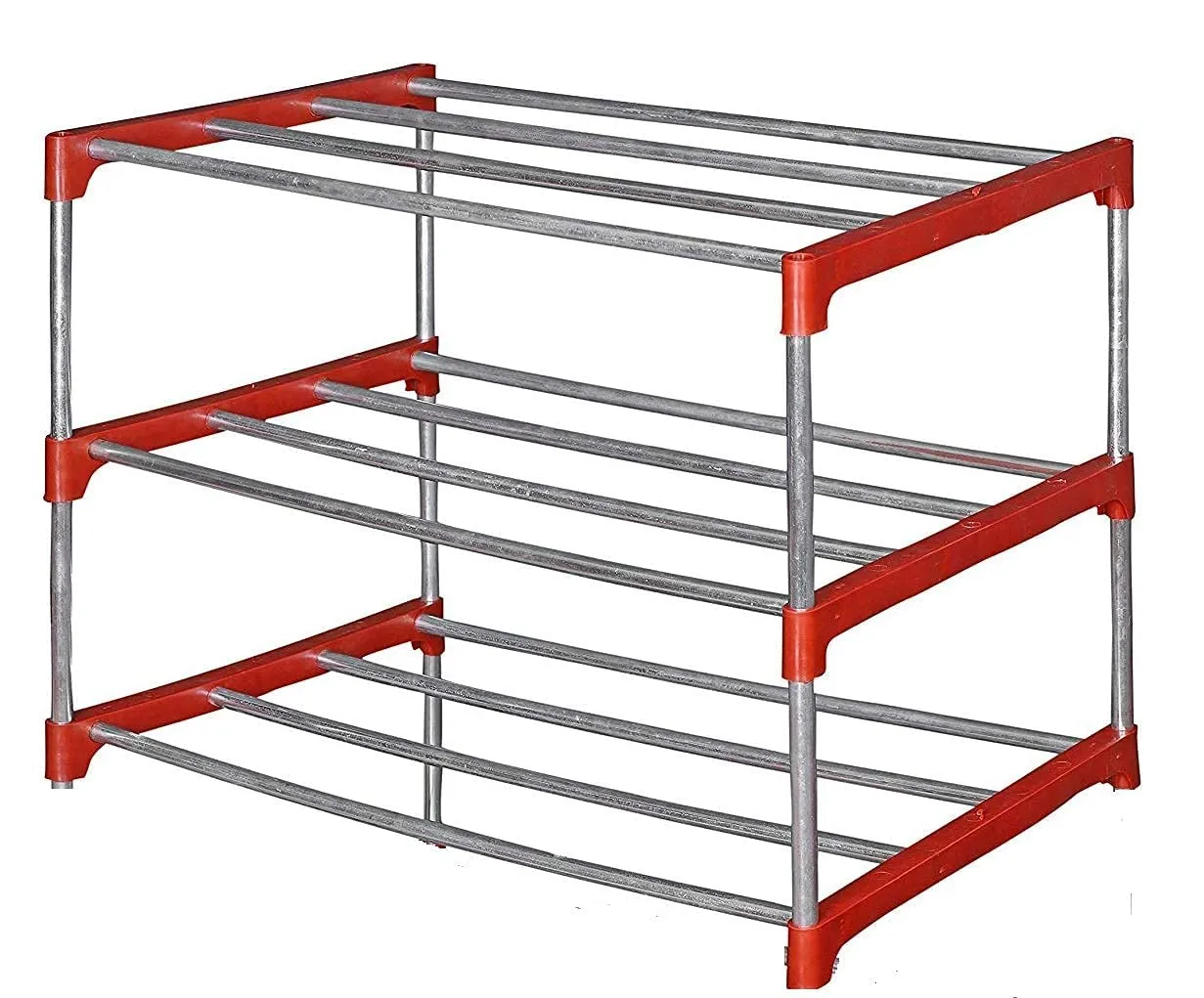 STRONGER STORE Multipurpose portable Plastic rack shoes/books/clothes/toys etc easy to assemble (Plastic 3 shelf Red)