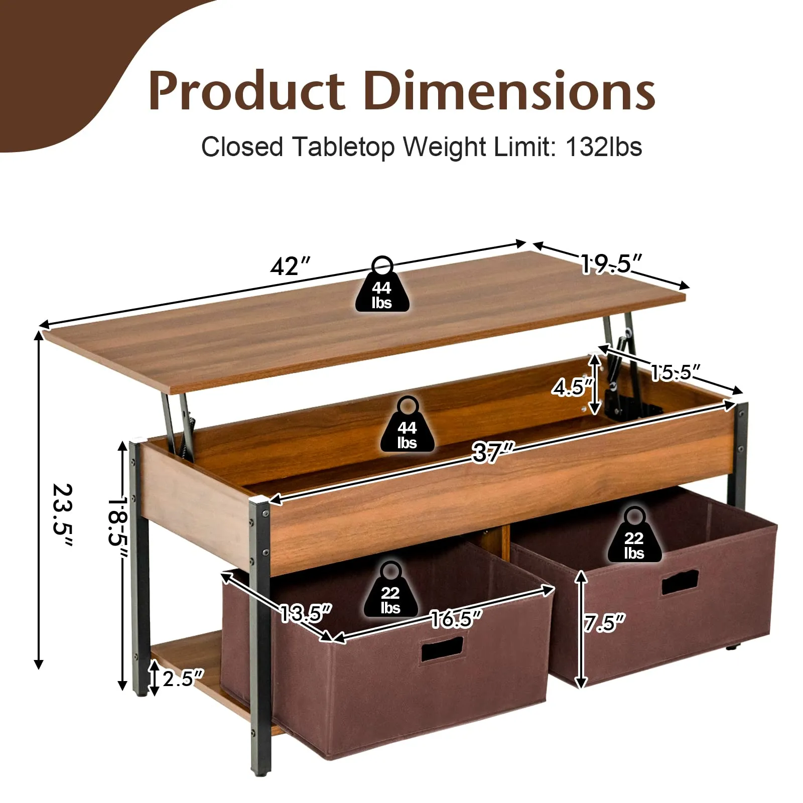 Tangkula Lift Top Coffee Table, Multifunctional Pop-up Central Table with Lifting Tabletop