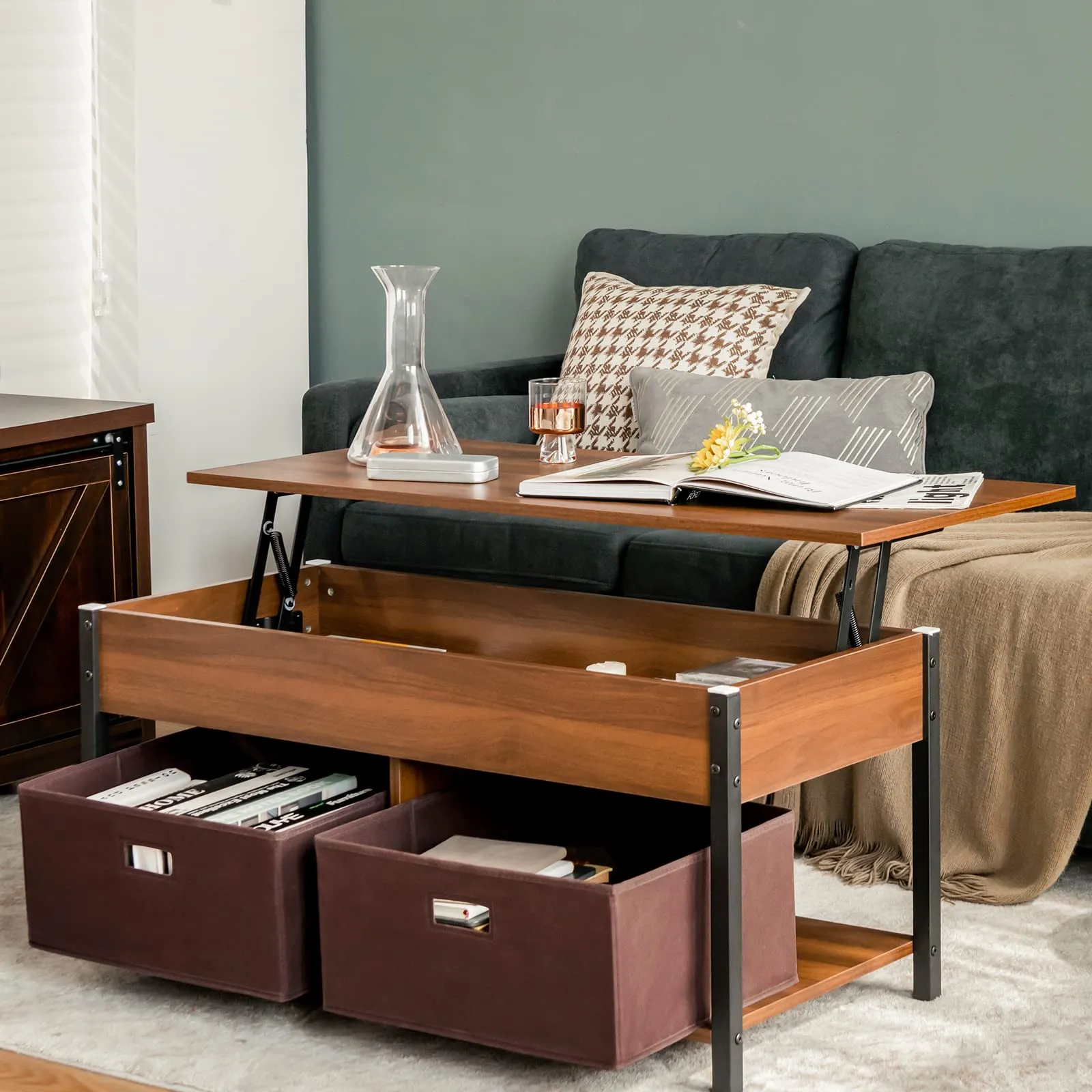 Tangkula Lift Top Coffee Table, Multifunctional Pop-up Central Table with Lifting Tabletop