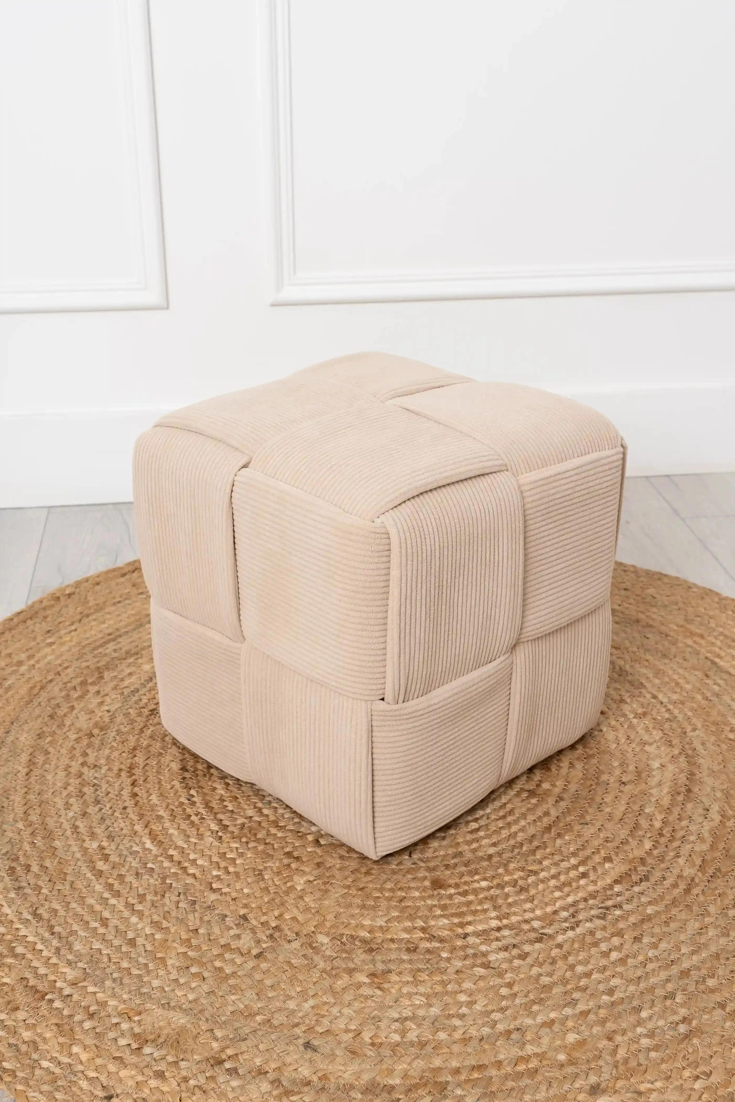 Taupe Cord Fabric Wooden Ottoman Footstool